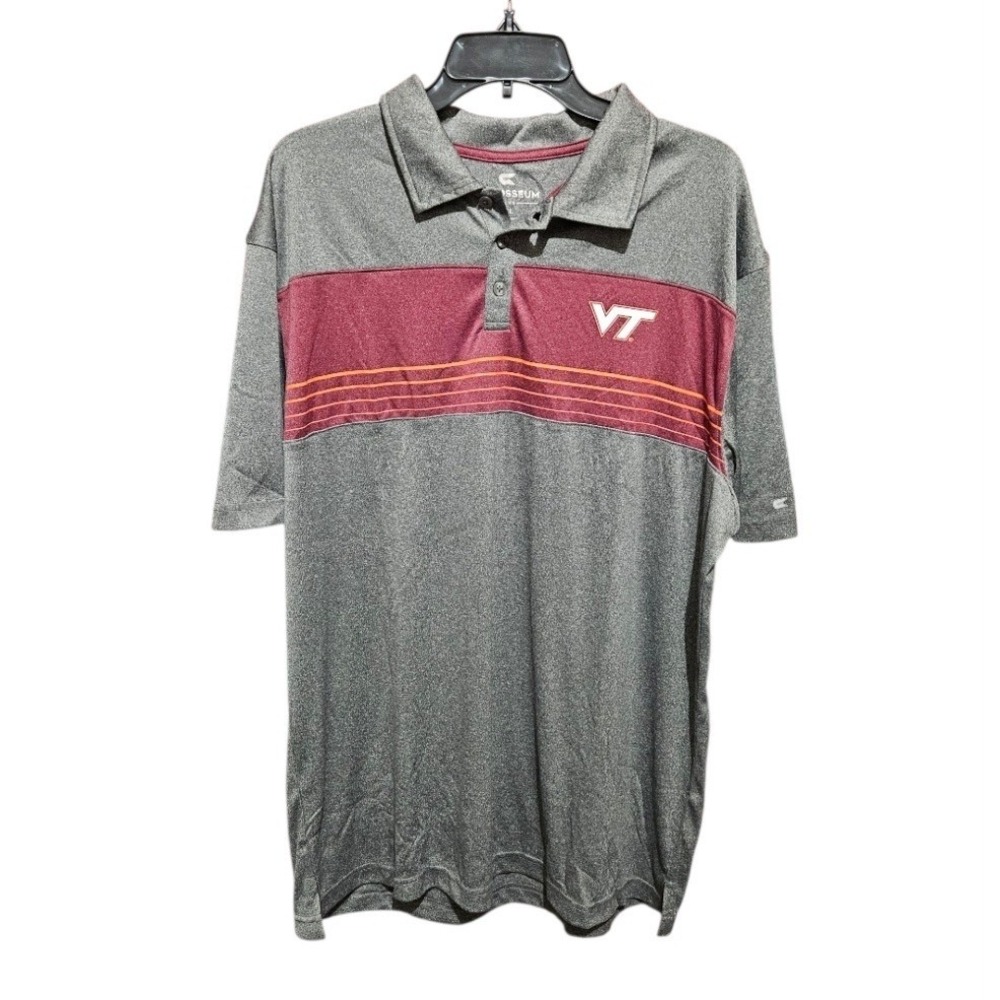 Virginia Tech VT Hokies Colosseum Mens Polo Shirt XL Gray Maroon Football New